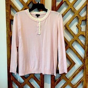 Talbots Pink W/Cream Ruffled Collar & 1/4 Button Down Size Lp
